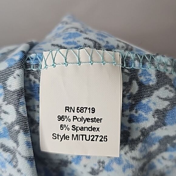 Blouse by Notations Blue Black White Print Scoop neck Short Sleeve Size XL NWT - Picture 6 of 7